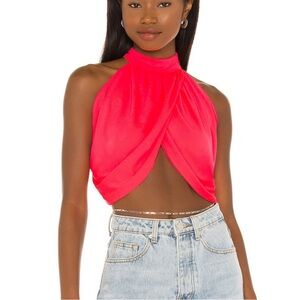 Emani Wrap Crop Top in Coral